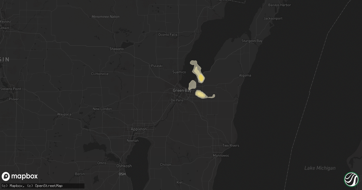 Hail map in Green Bay, WI on August 3, 2014