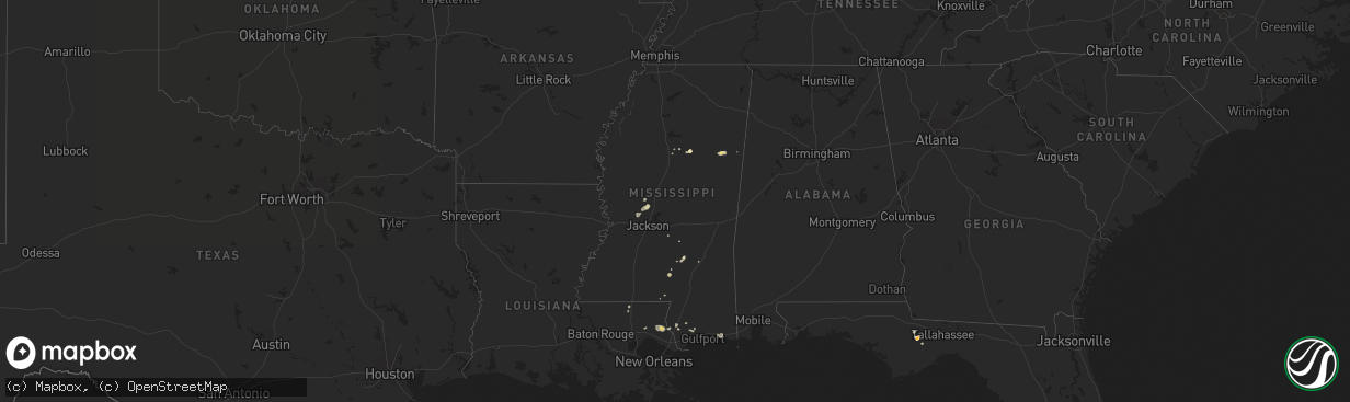 Hail map in Mississippi on August 3, 2014