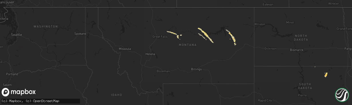 Hail map in Montana on August 3, 2014