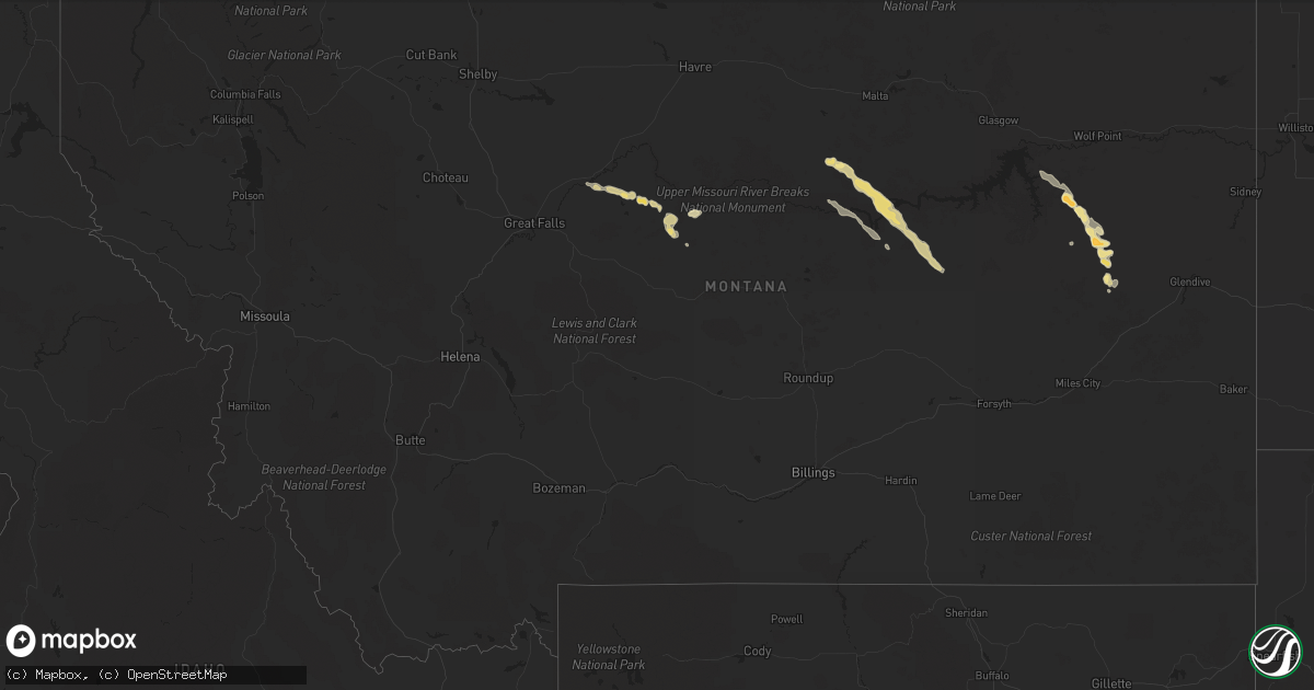 Hail map in Montana on August 3, 2014