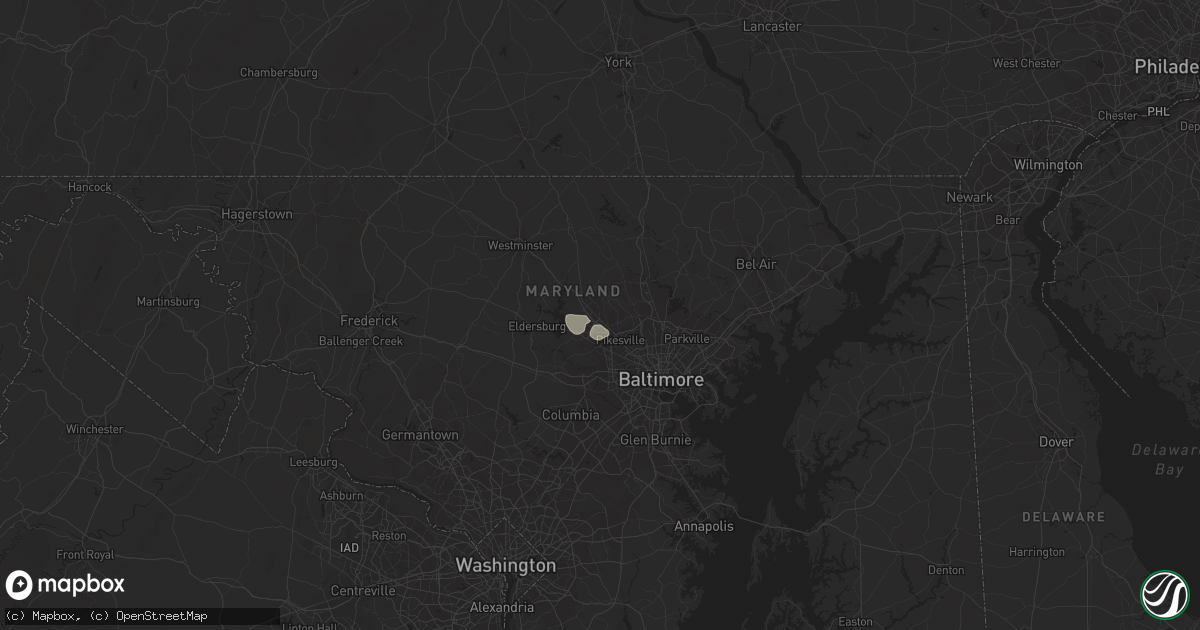 Hail map in Owings Mills, MD on August 3, 2014