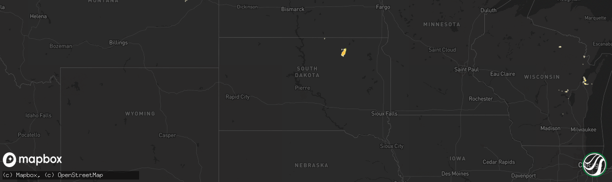 Hail map in South Dakota on August 3, 2014