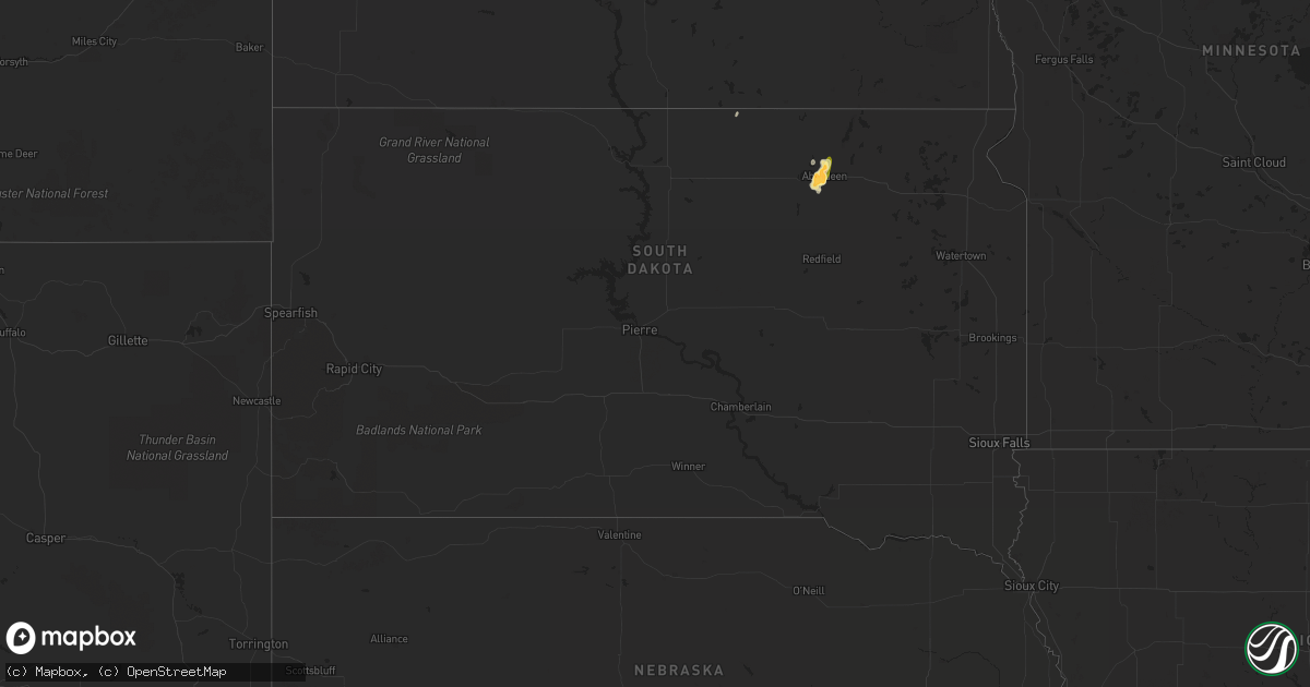 Hail map in South Dakota on August 3, 2014