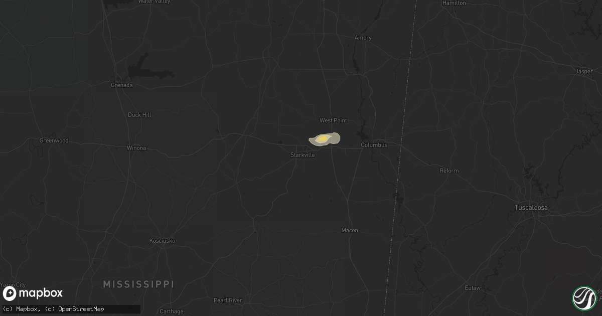 Hail map in Starkville, MS on August 3, 2014