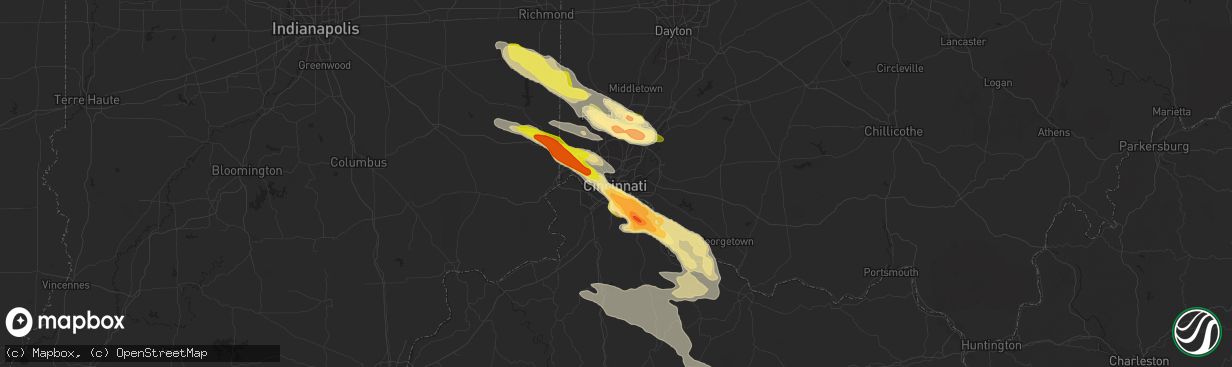 Hail map in Cincinnati, OH on August 3, 2015