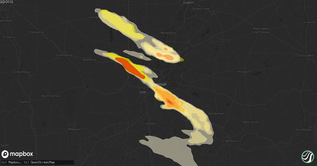 Hail map in Cincinnati, OH on August 3, 2015