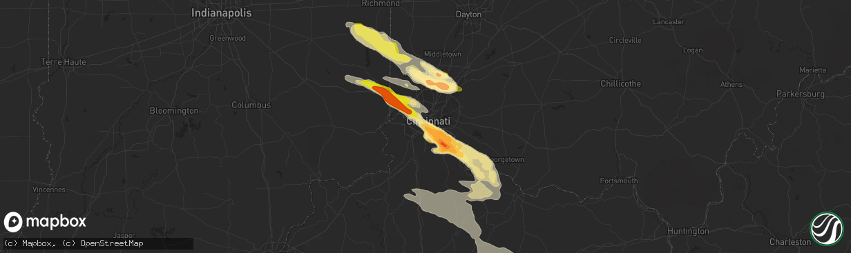 Hail map in Covington, KY on August 3, 2015