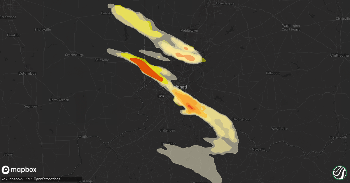 Hail map in Covington, KY on August 3, 2015