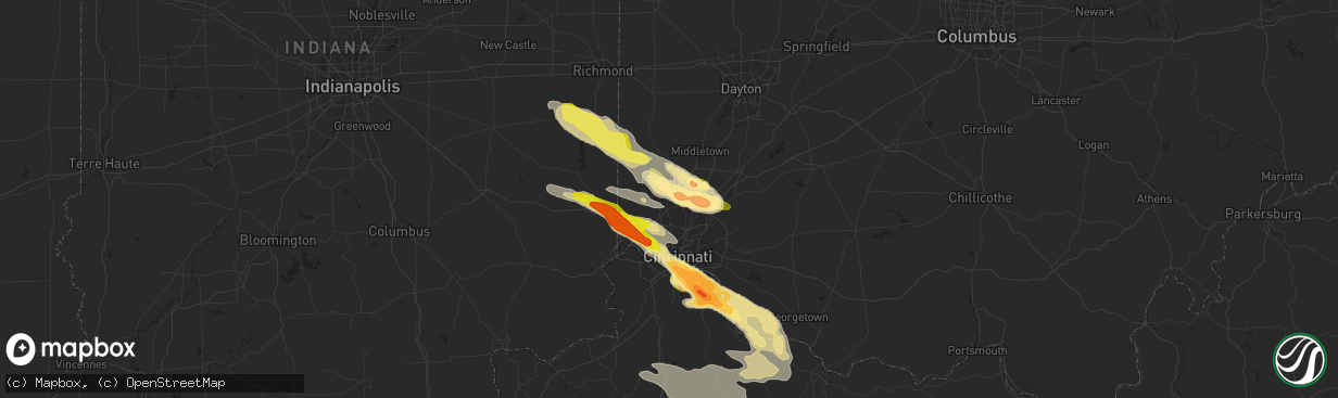 Hail map in Fairfield, OH on August 3, 2015