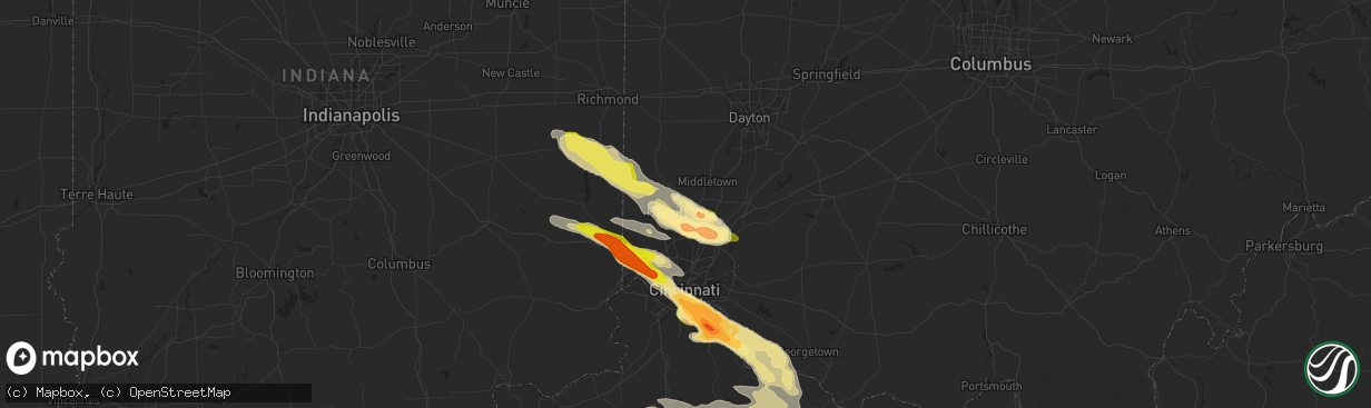 Hail map in Hamilton, OH on August 3, 2015