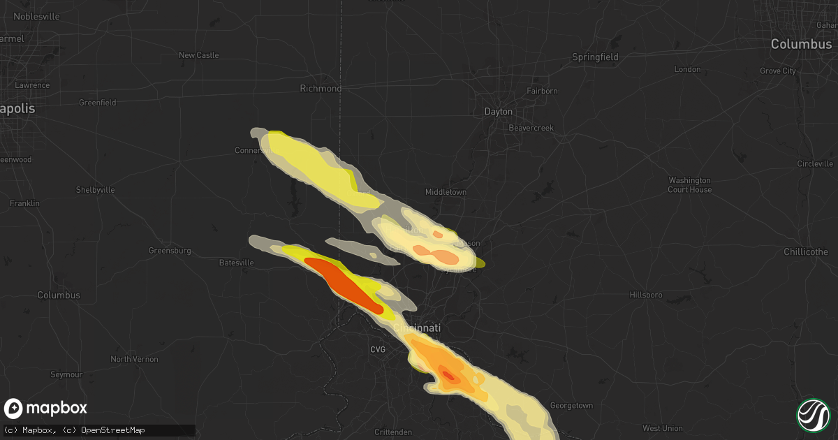 Hail map in Hamilton, OH on August 3, 2015