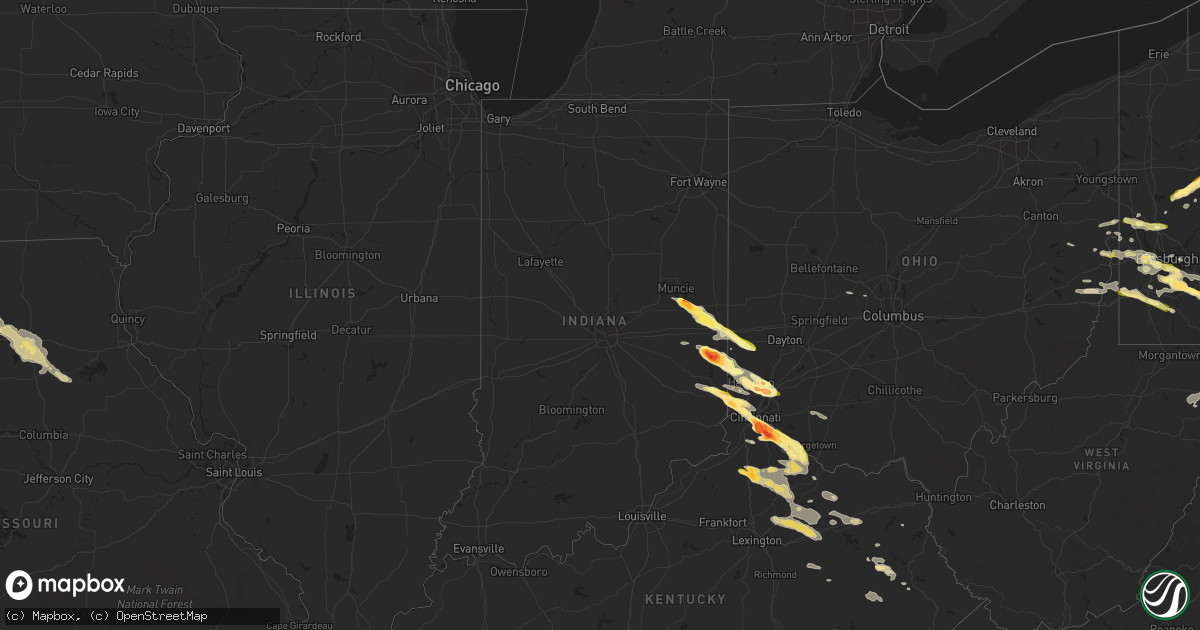 Hail map in Indiana on August 3, 2015