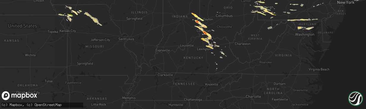 Hail map in Kentucky on August 3, 2015