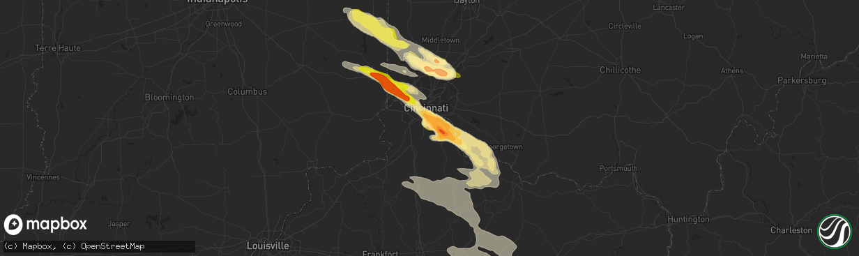 Hail map in Latonia, KY on August 3, 2015