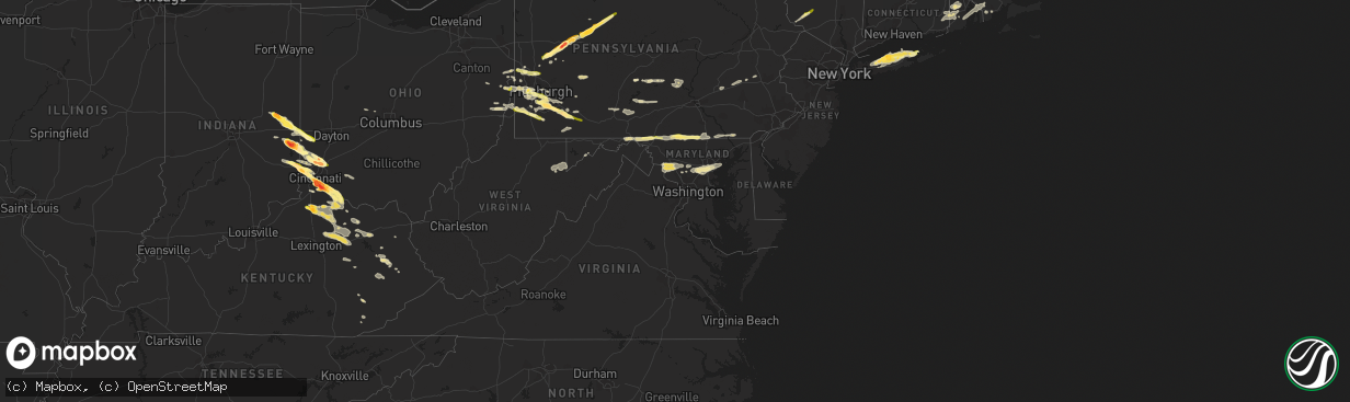 Hail map in Maryland on August 3, 2015