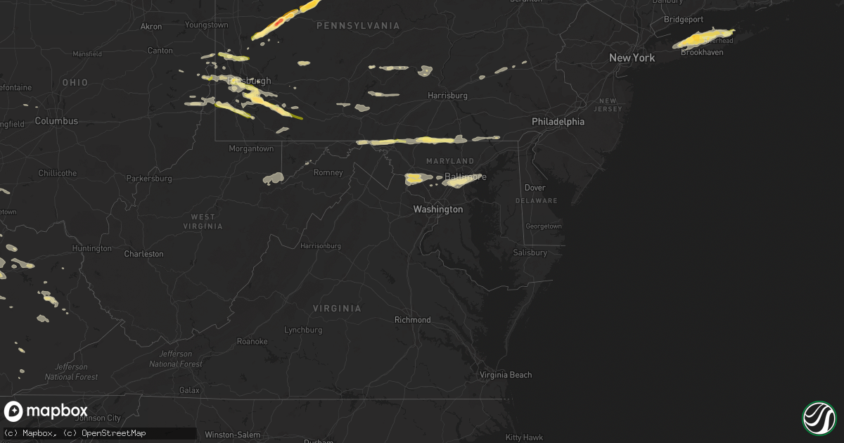 Hail map in Maryland on August 3, 2015