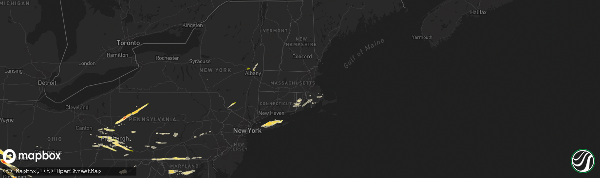 Hail map in Massachusetts on August 3, 2015