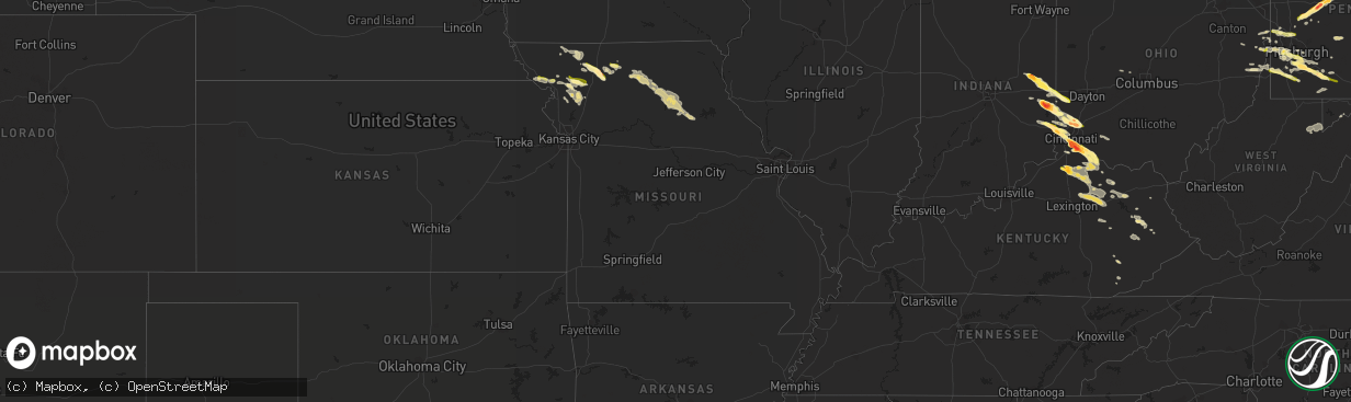 Hail map in Missouri on August 3, 2015