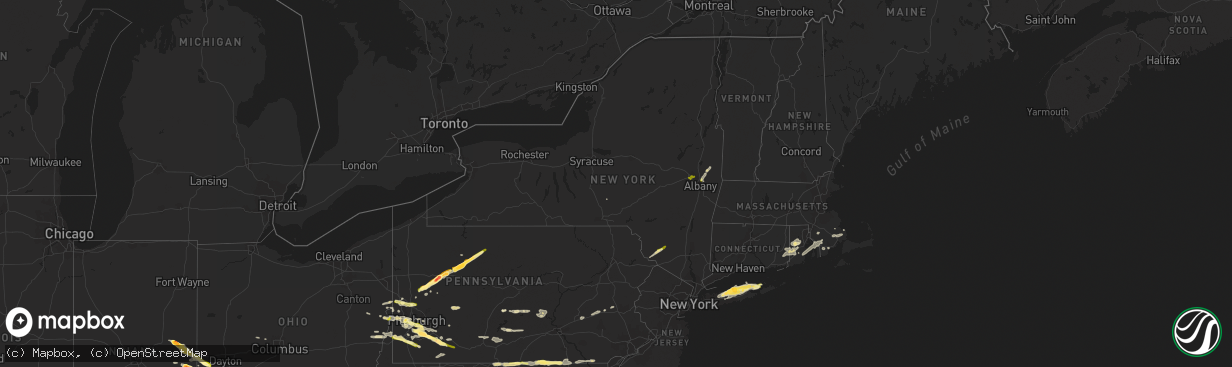 Hail map in New York on August 3, 2015