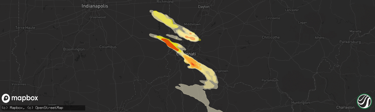 Hail map in Newport, KY on August 3, 2015