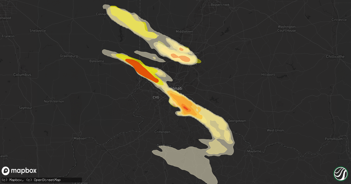 Hail map in Newport, KY on August 3, 2015