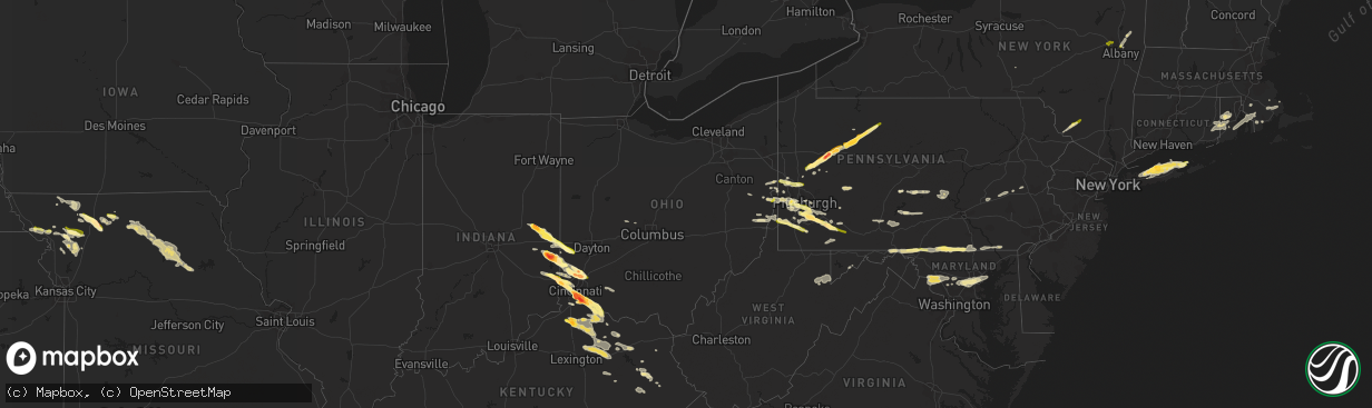 Hail map in Ohio on August 3, 2015