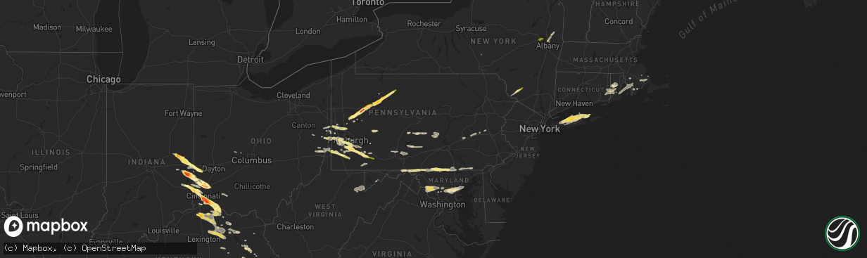 Hail map in Pennsylvania on August 3, 2015