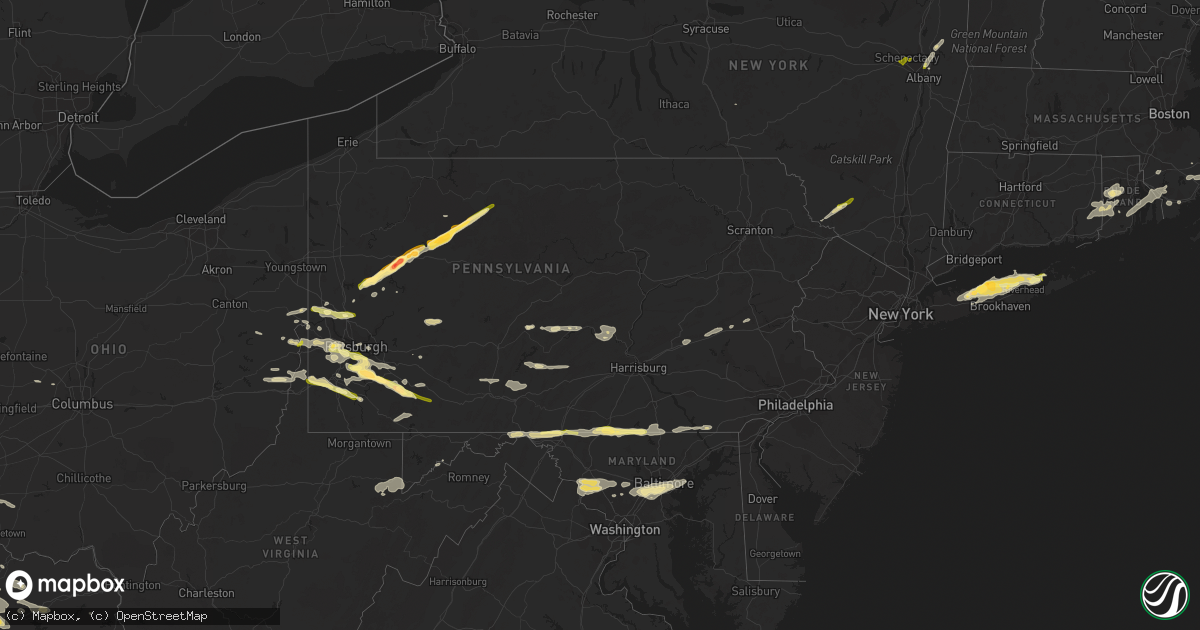 Hail map in Pennsylvania on August 3, 2015