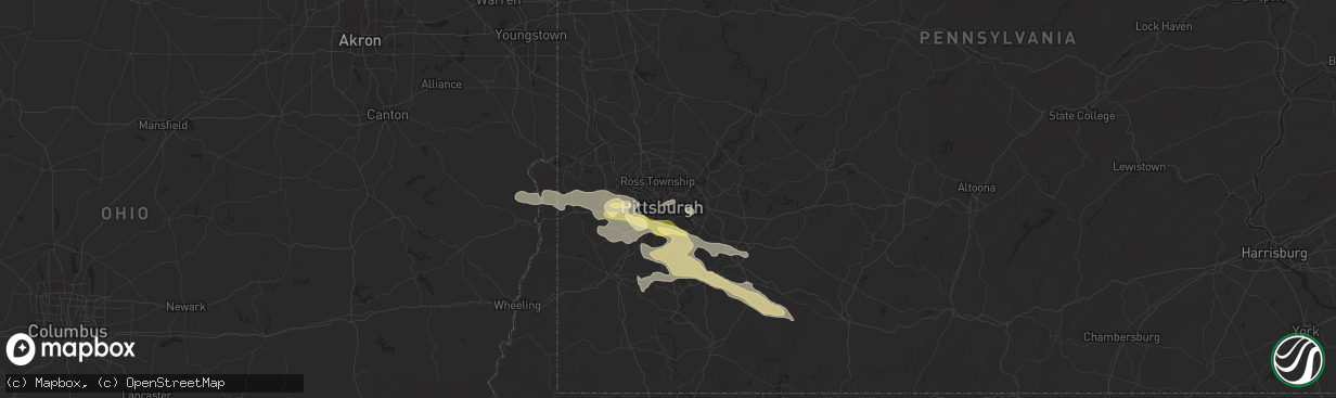 Hail map in Pittsburgh, PA on August 3, 2015