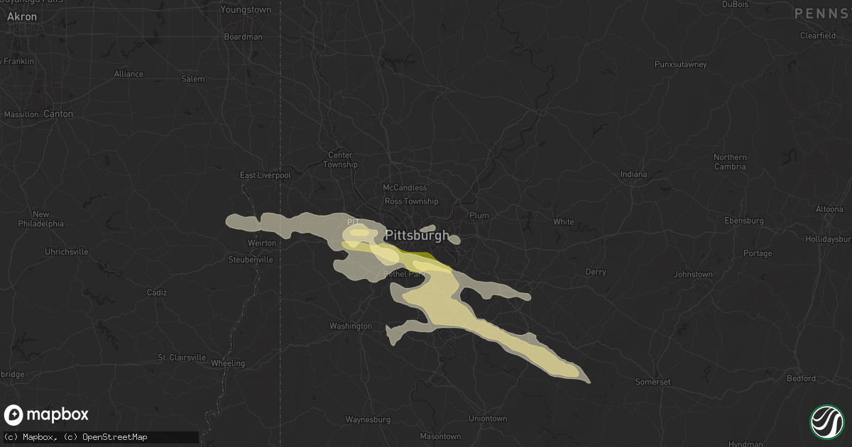Hail map in Pittsburgh, PA on August 3, 2015