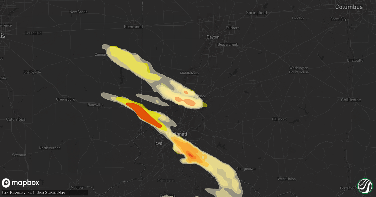 Hail map in West Chester, OH on August 3, 2015