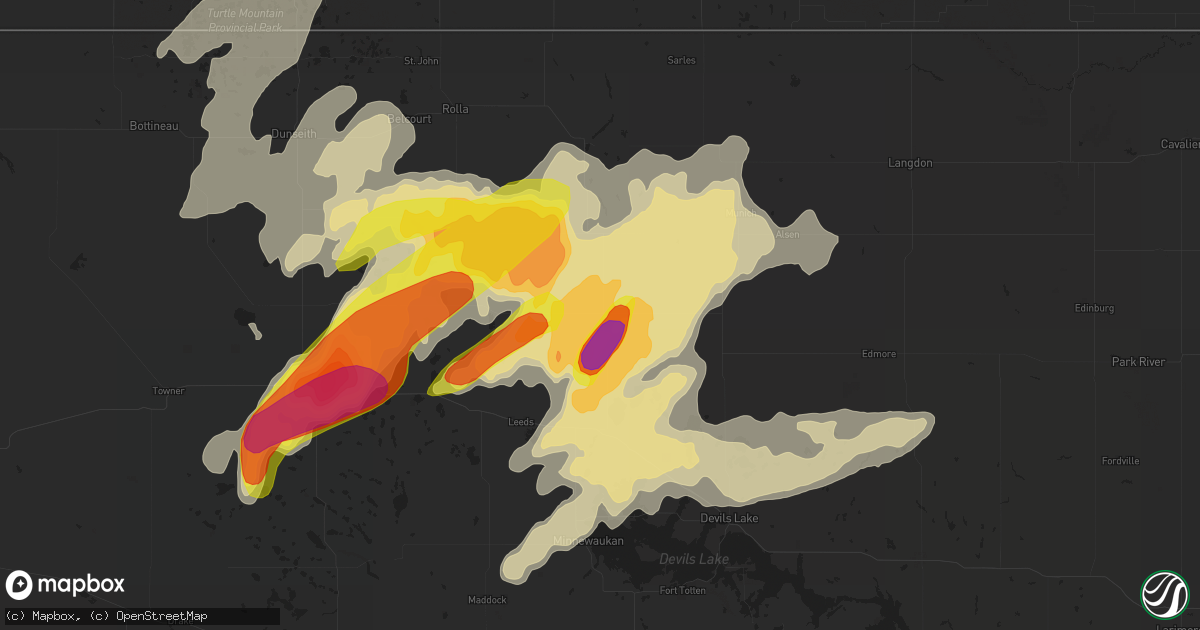 Hail map in Cando, ND on August 3, 2016