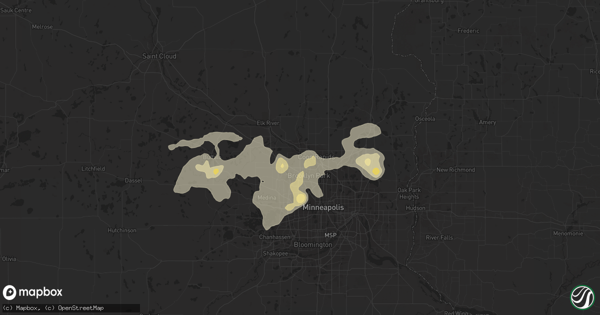 Hail map in Champlin, MN on August 3, 2016