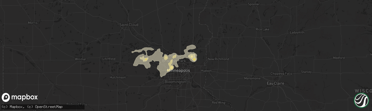 Hail map in Circle Pines, MN on August 3, 2016