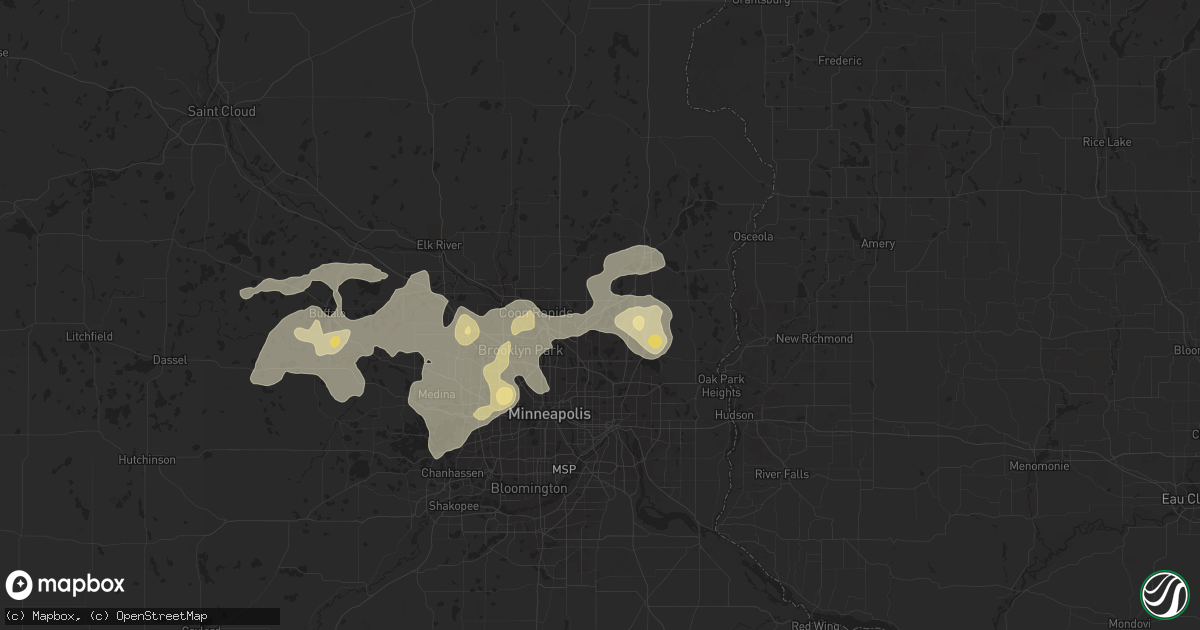Hail map in Circle Pines, MN on August 3, 2016