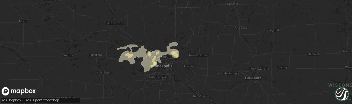 Hail map in Hugo, MN on August 3, 2016