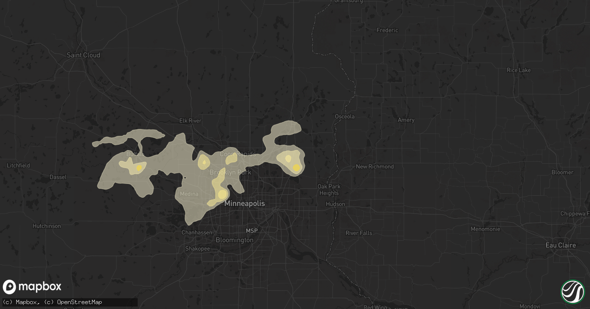 Hail map in Hugo, MN on August 3, 2016