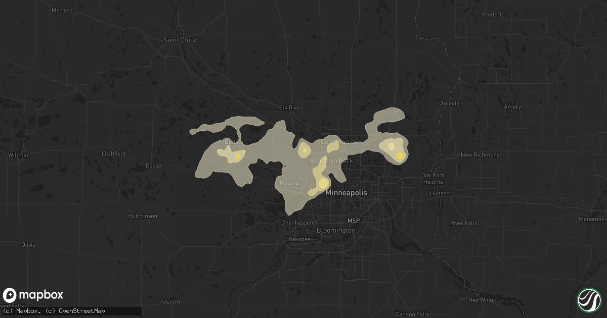 Hail map in Maple Grove, MN on August 3, 2016