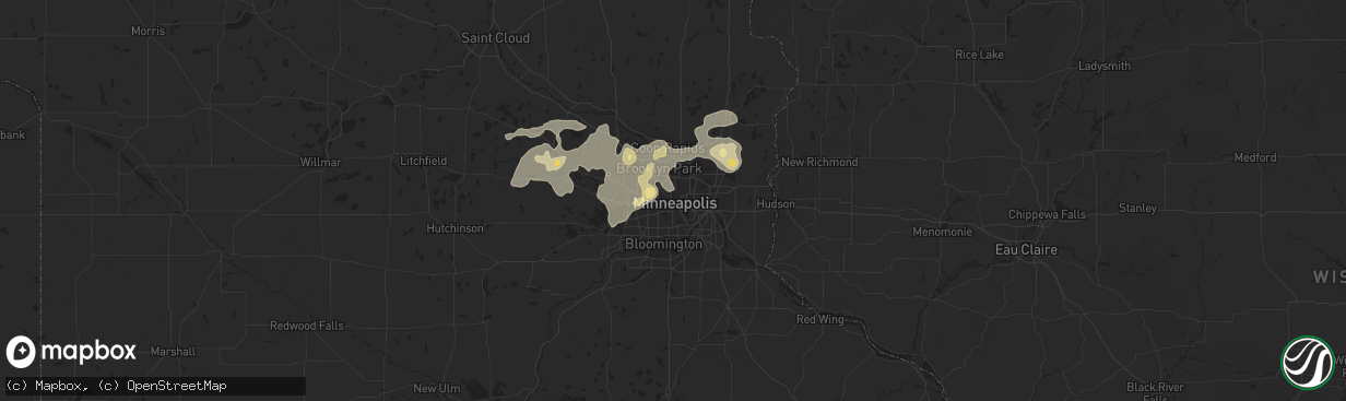 Hail map in Minneapolis, MN on August 3, 2016