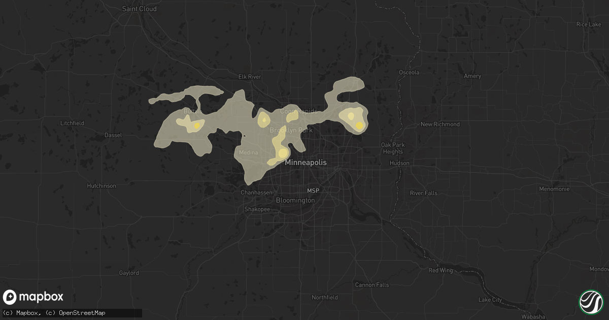 Hail map in Minneapolis, MN on August 3, 2016