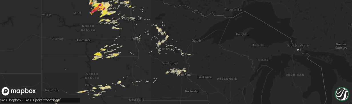 Hail map in Minnesota on August 3, 2016