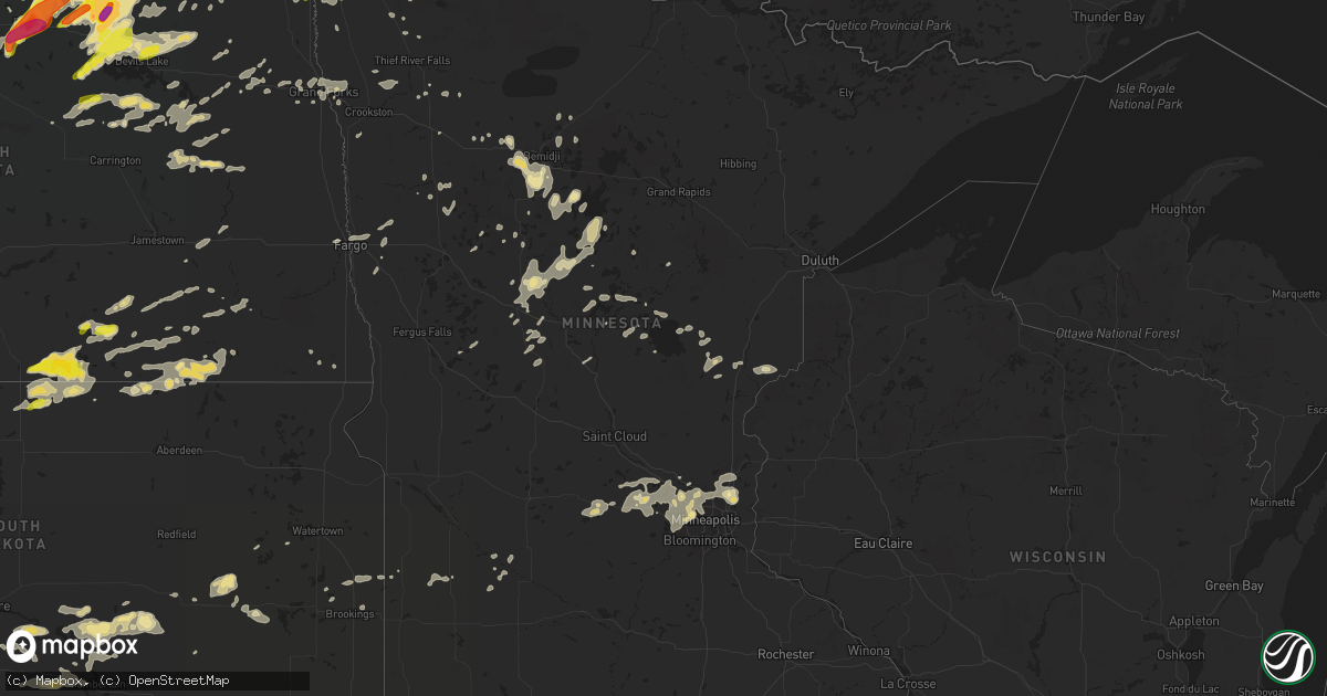 Hail map in Minnesota on August 3, 2016