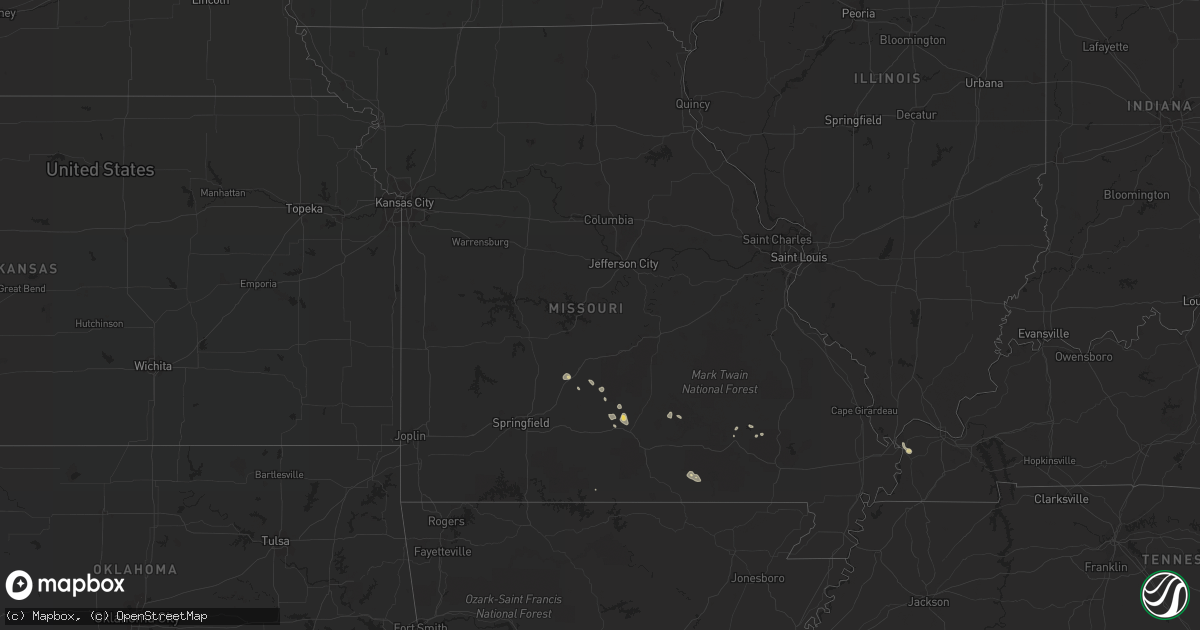 Hail map in Missouri on August 3, 2016