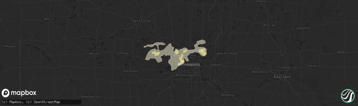 Hail map in Osseo, MN on August 3, 2016