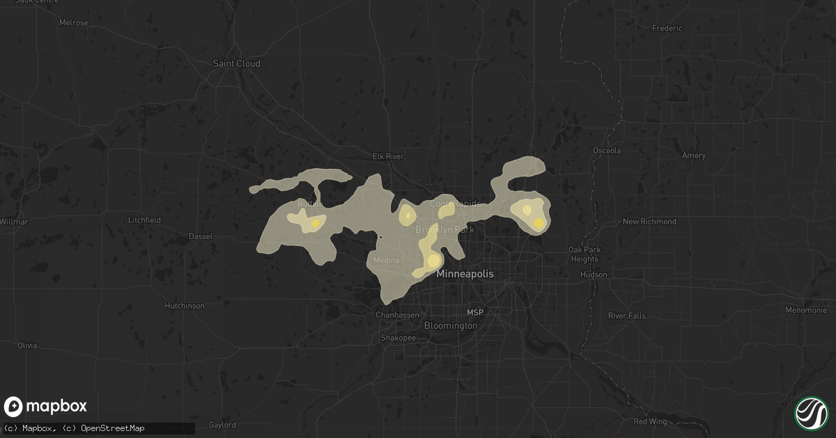 Hail map in Osseo, MN on August 3, 2016