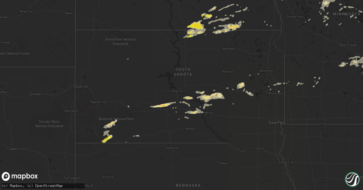 Hail map in South Dakota on August 3, 2016