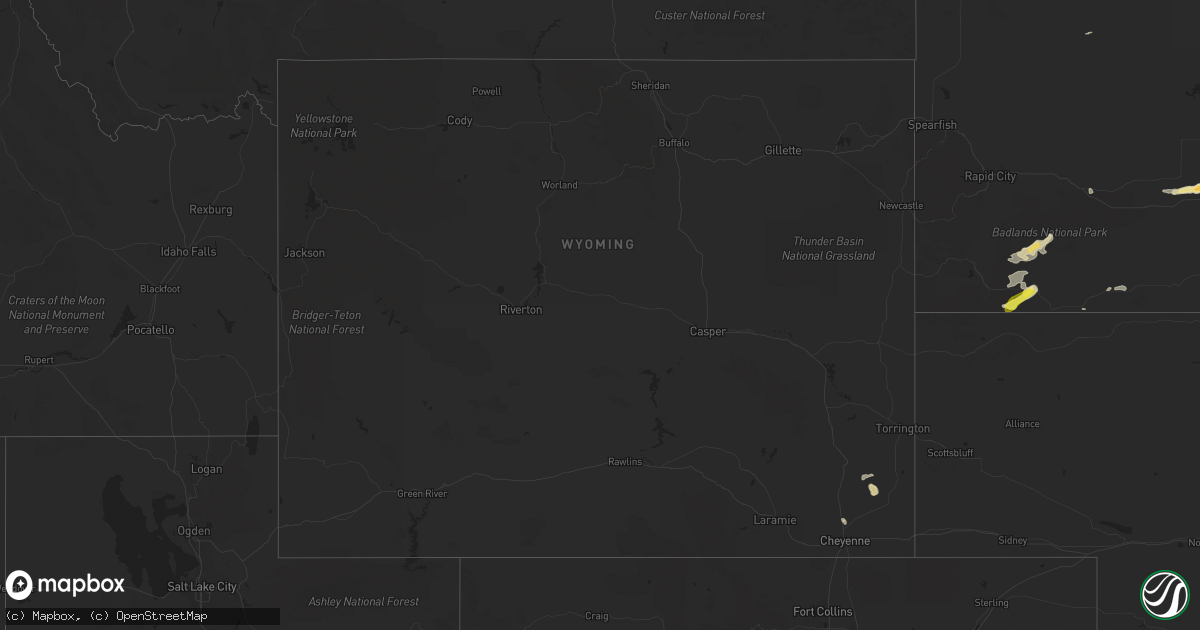 Hail map in Wyoming on August 3, 2016