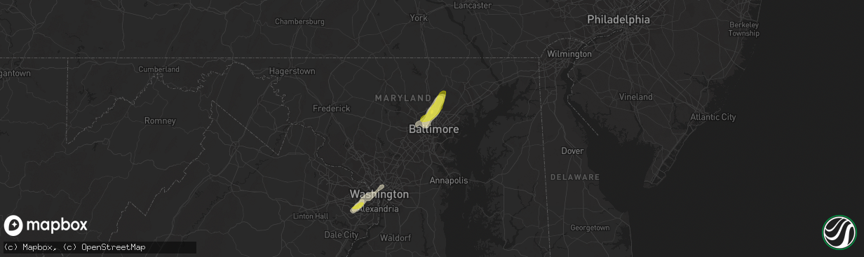 Hail map in Baltimore, MD on August 3, 2017