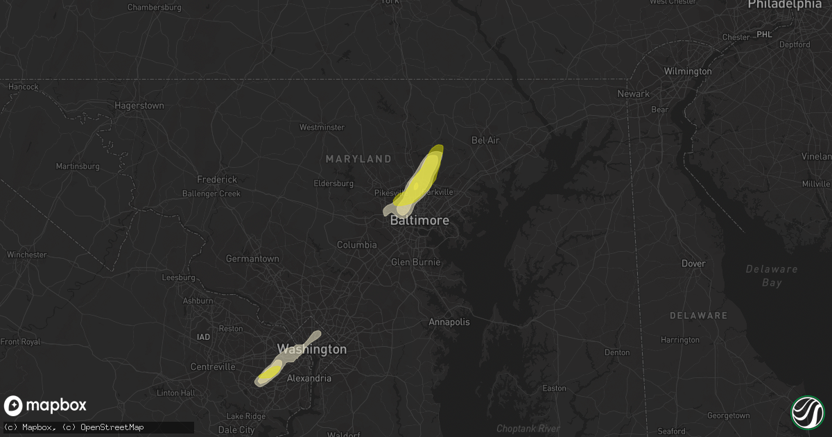 Hail map in Baltimore, MD on August 3, 2017
