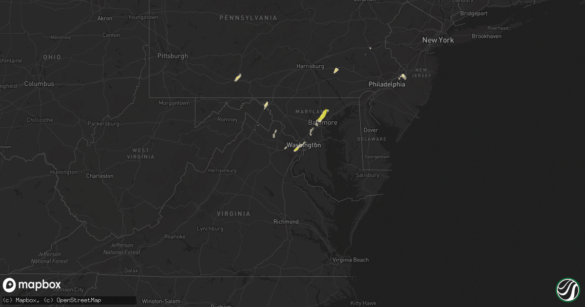 Hail map in Maryland on August 3, 2017